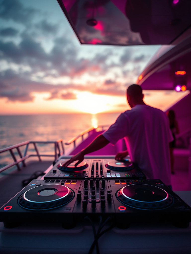 DJ set on deck at dusk